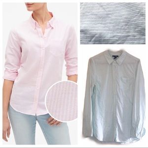 GAP boyfriend fit button up shirt in mint green stripe, size M